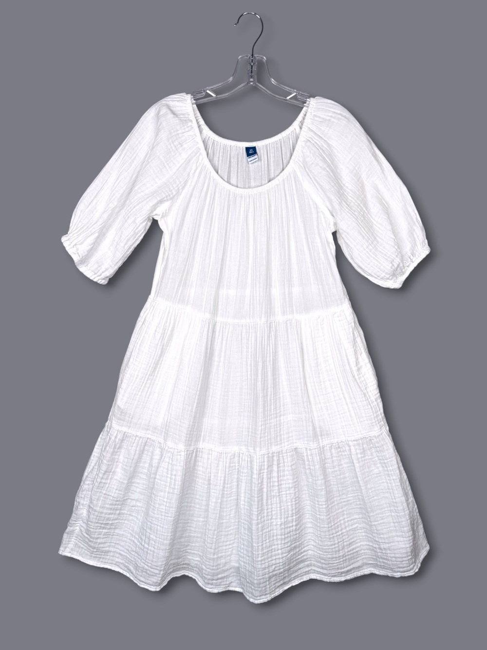 Old Navy Puff Sleeve Tiered Mini Swing Dress‎ White XS Tall Cottagecore